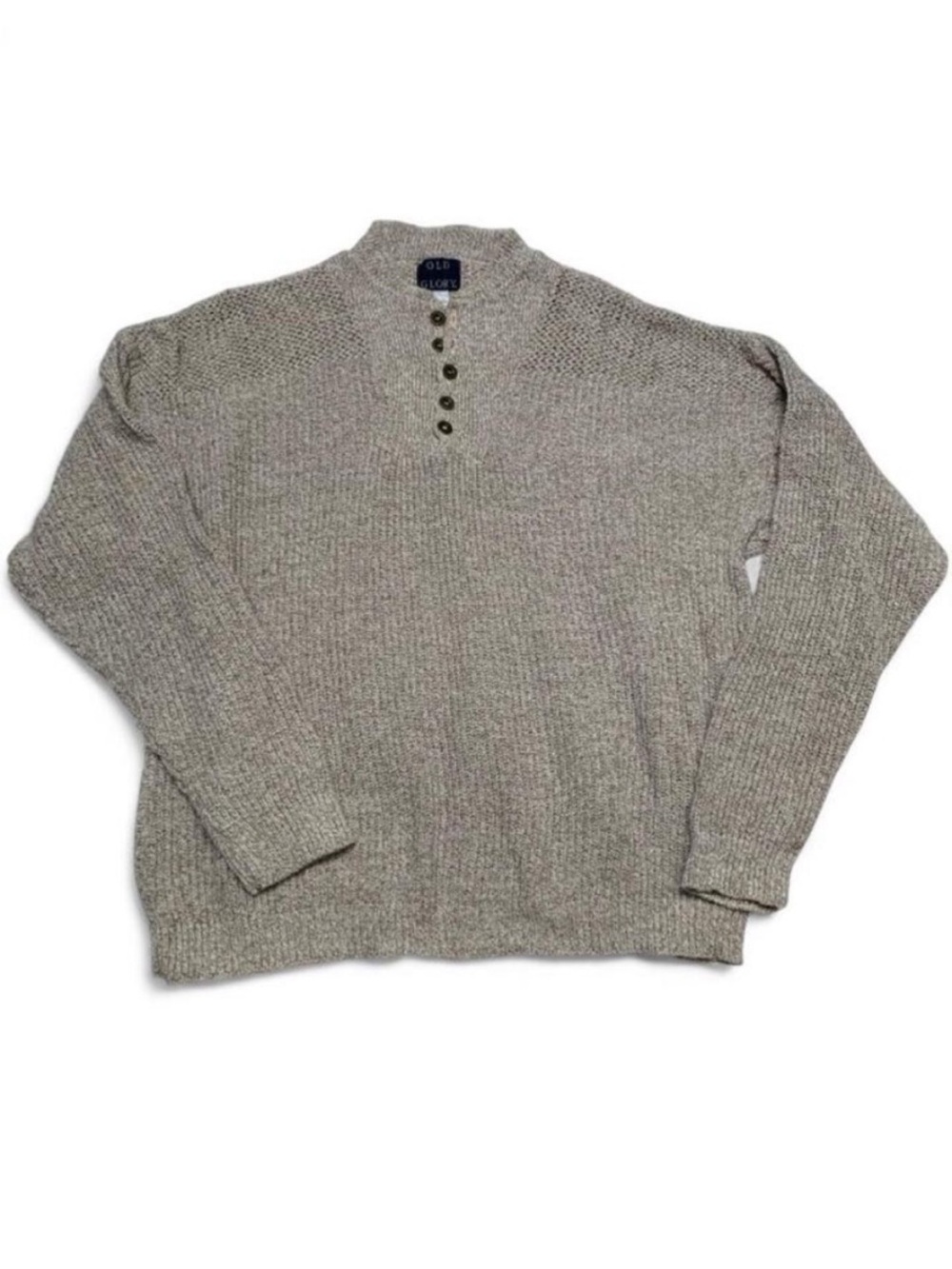 Old Glory 90s Oatmeal Fisherman Sweater Henley Cotton Knitwear Crunchy Size XL